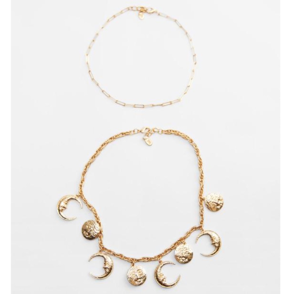 Zara boho golden moon charm necklace set NWT